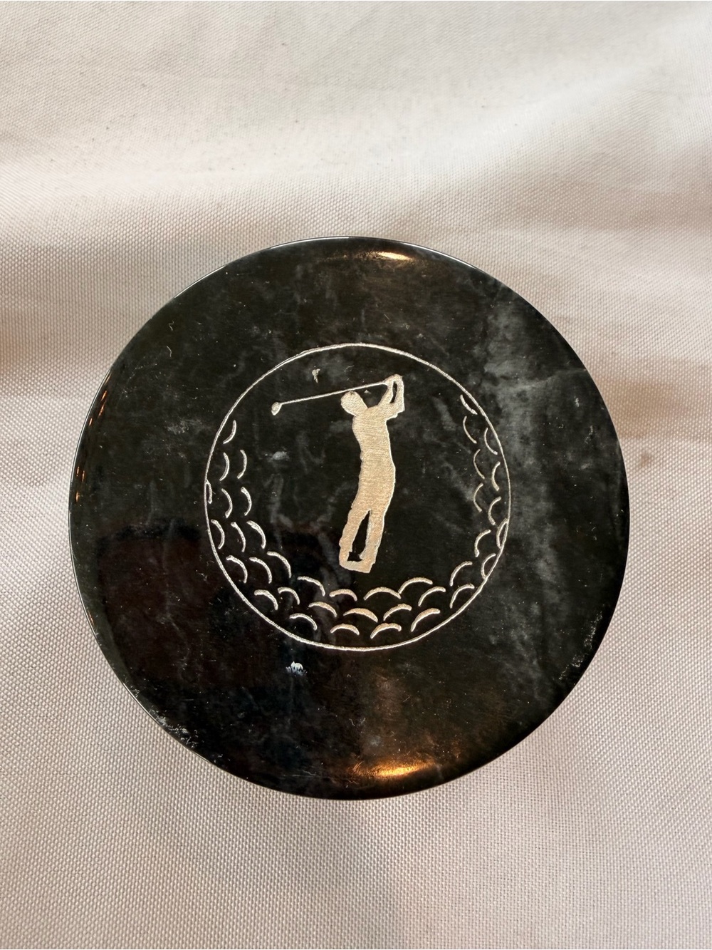 Golf Polished Black Marble Round Small Trinket Box